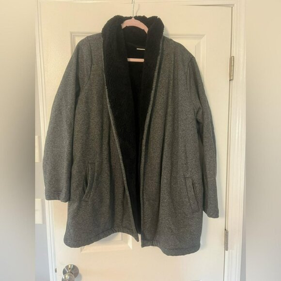 L.L. Bean | Dark Grey Sherpa Lined Open Front Sweater Jacket | Size 1X - Picture 1 of 8